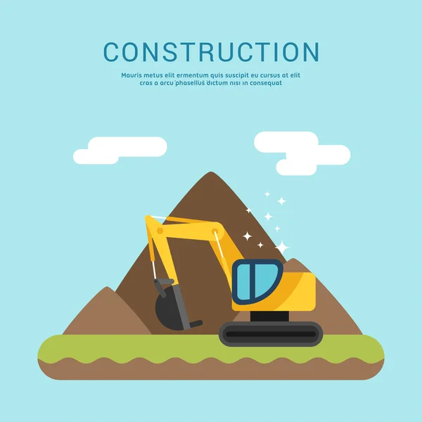 Building Concept.Excavator. Vector Illustration in Flat Design Style for Web Banners or Promotional Materials — Wektor stockowy