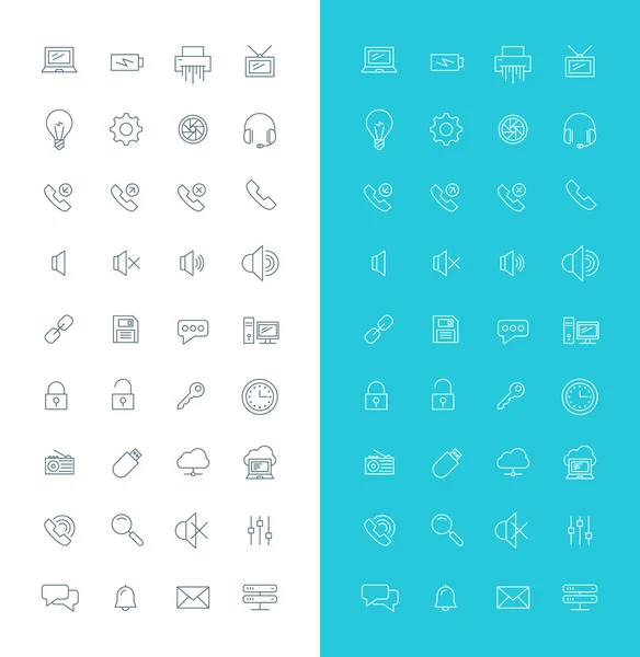 Conjunto de iconos de diseño plano de computadora y tecnología. Computadora, teléfono, seguridad, correo — Archivo Imágenes Vectoriales