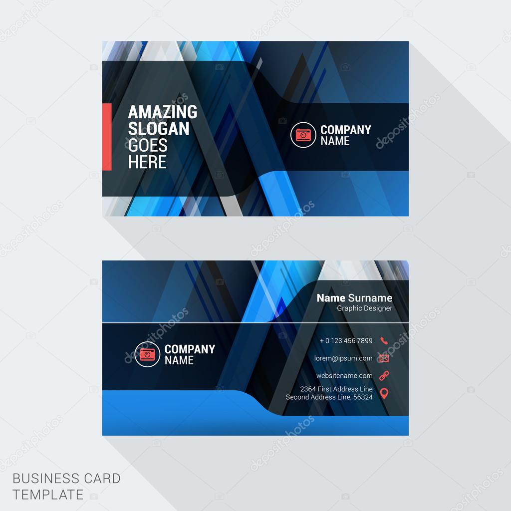 Modern Creative and Clean Business Card Template in Blue Colors with Abstract Background. Flat Style Vector Illustration