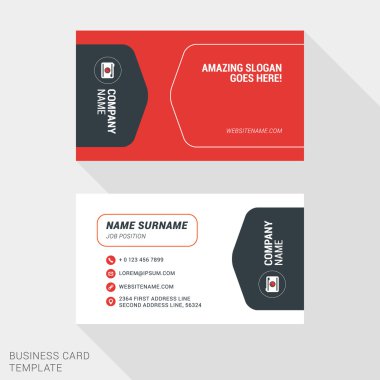 Creative and Clean Business Card Template in Red and Black Colors. Flat Style Vector Illustration