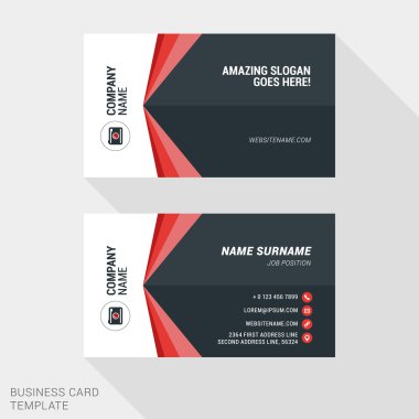 Creative and Clean Business Card Template in Red and Black Colors. Flat Style Vector Illustration
