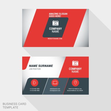 Creative and Clean Business Card Template in Red and Black Colors. Flat Style Vector Illustration