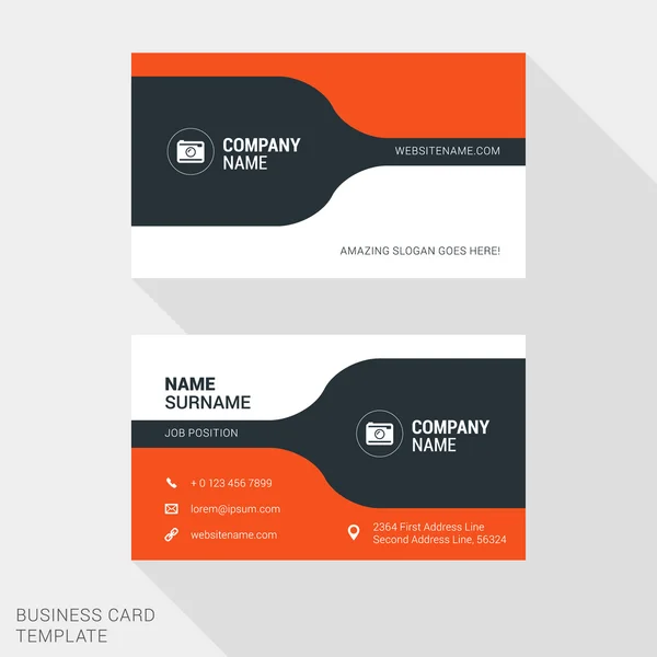 Modern Creative and Clean Business Card Template in Red and Black Colors with Logo. Flat Style Vector Illustration — Διανυσματικό Αρχείο
