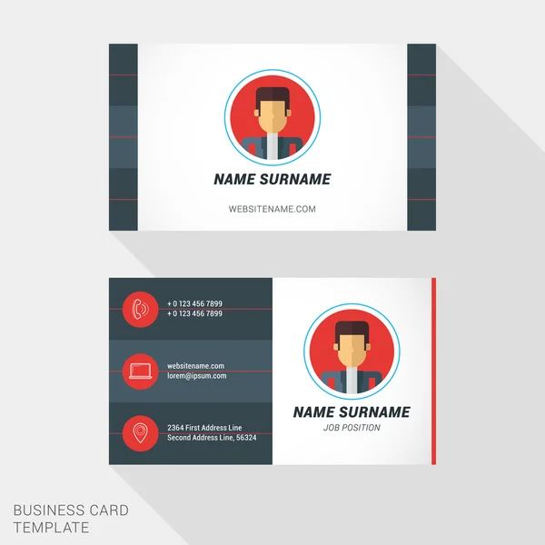 Creative and Clean Business Card Template in Red and Black Colors with Flat Style Avor Place for Photo. Векторная иллюстрация плоского стиля — стоковый вектор