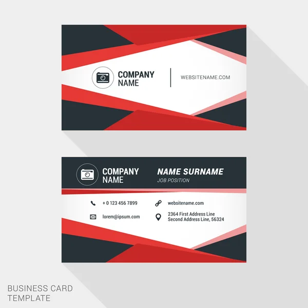 Creative and Clean Business Card Template in Red and Black Colors. Векторная иллюстрация плоского стиля — стоковый вектор
