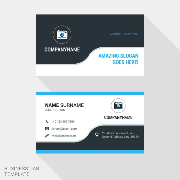 Modern Creative and Clean Business Card Template in Blue and Black Colors with Logo. Flat Style Vector Illustration — Stockový vektor