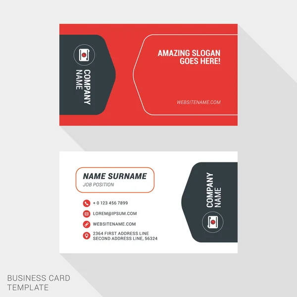 Creative and Clean Business Card Template in Red and Black Colors. Flat Style Vector Illustration — Διανυσματικό Αρχείο