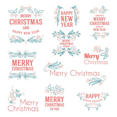 Retro Vintage Noel kümesi tatil etiketleri ve selamlar