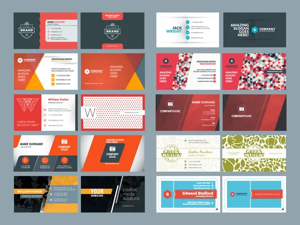 Set of Modern Creative and Clean Business Card Design Print Templates (dalam bahasa Inggris). Ilustrasi Vektor Gaya Datar - Stok Vektor