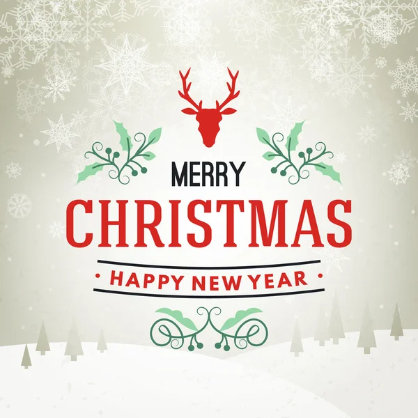 Christmas Postcard Typographic Merry Christmas and Happy New Year Badge. Vector Illustration — 스톡 벡터