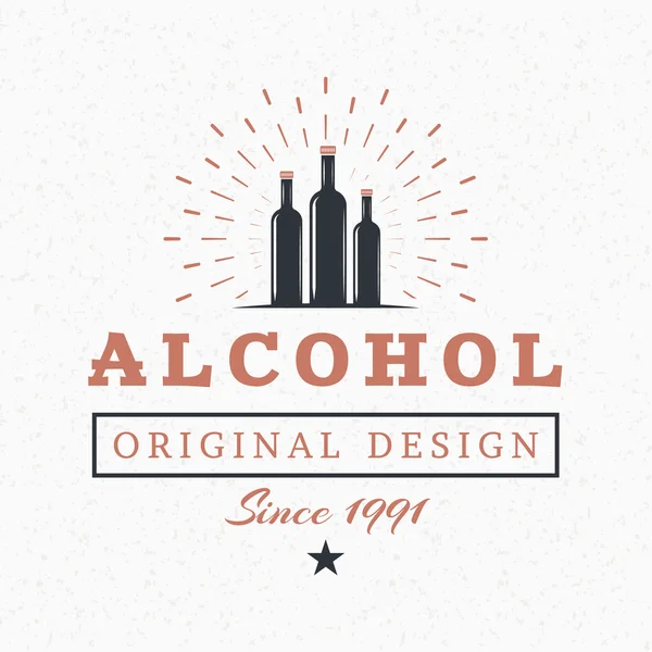 Botellas de alcohol. Elementos de diseño retro vintage para logotipo, insignia, insignia, etiqueta. Plantilla de firma de negocios. Fondo texturizado — Archivo Imágenes Vectoriales