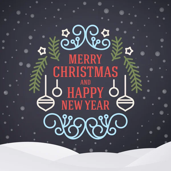 Christmas Postcard Typographic Merry Christmas and Happy New Year Badge. Vector Illustration — 스톡 벡터