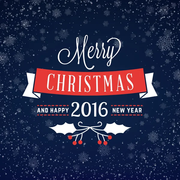 Merry Christmas Greeting Card. Vintage Typographic Badge with Dark Blue Background. Vector Illustration — 스톡 벡터