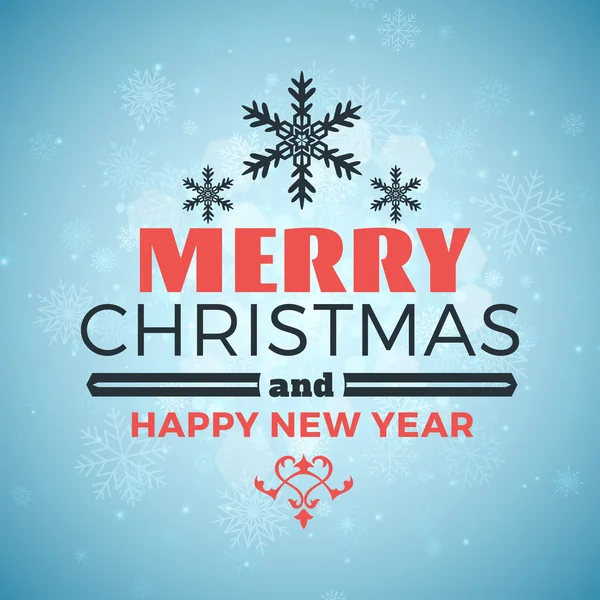 Vintage Typographic Merry Christmas Cartolina con fiocchi di neve su sfondo azzurro. Illustrazione vettoriale — Vettoriale Stock