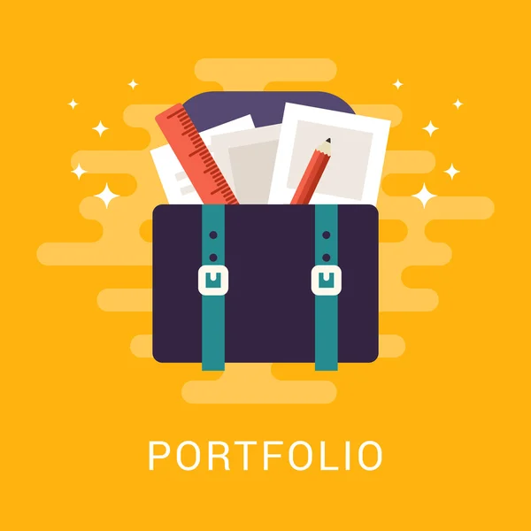 Flat Vector Business Illustration. Concetto di portafoglio. Valigia con carte — Vettoriale Stock