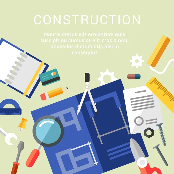 Building. Set of Vector Icons and Illustrations in Flat Design Style — Διανυσματικό Αρχείο