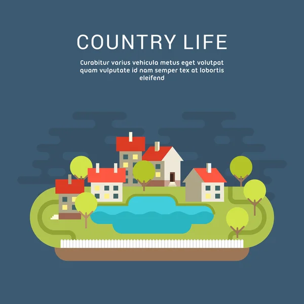 Country Life. Flat Style Vector Conceptual Illustration for Web Banners or Promotional Materials — 图库矢量图片