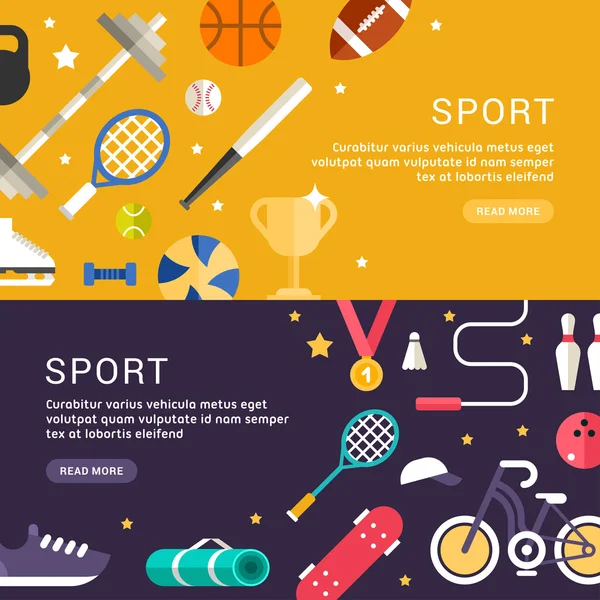 Sport Concept. Équipement de sport. Illustrations vectorielles et icônes en style plat pour bannières Web ou matériel promotionnel — Image vectorielle