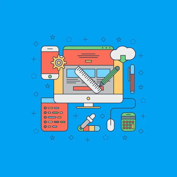 Illustrazione del concetto di design piatto della linea sottile per il Web Design — Vettoriale Stock