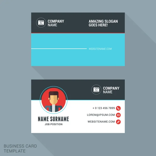 Creative and Clean Business Card Vector Print Template. Векторная иллюстрация плоского стиля. Канцелярский дизайн — стоковый вектор