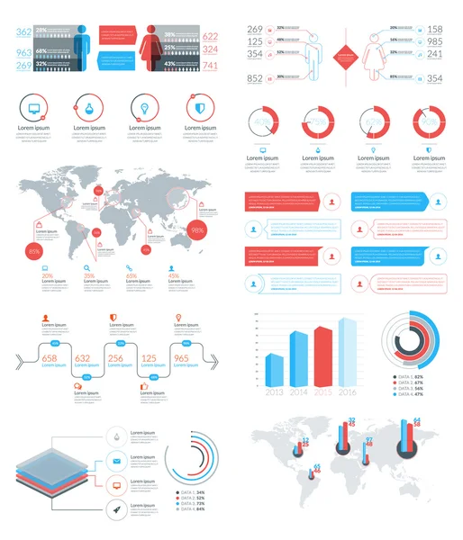 Набор векторных инфографических элементов и объектов для брошюр, листовок и веб-сайтов. Векторная иллюстрация плоского стиля — стоковый вектор