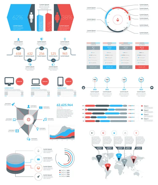 Conjunto de elementos y objetos de infografía vectorial para folletos, volantes y sitios web. Estilo plano Vector Ilustración — Vector de stock