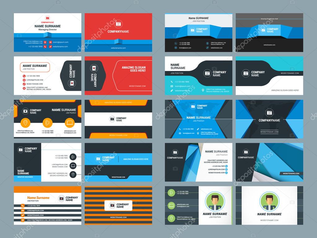 Set of Modern Creative and Clean Business Card Design Print Templates. Flat Style Vector Illustration