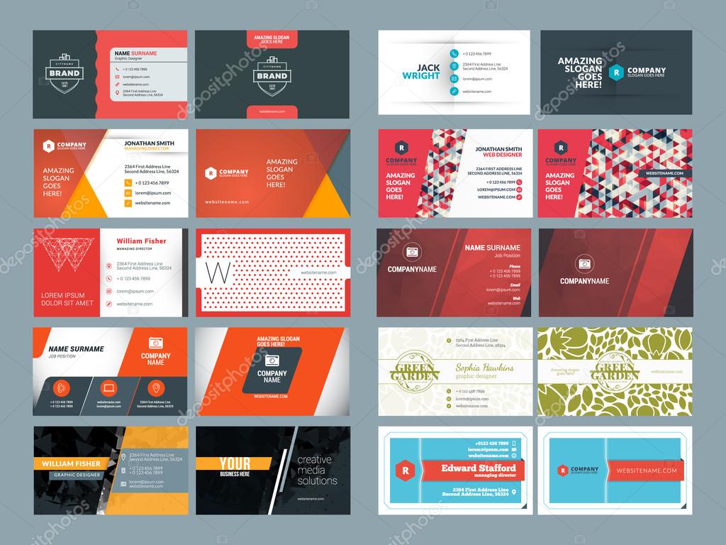 Set of Modern Creative and Clean Business Card Design Print Templates. Flat Style Vector Illustration