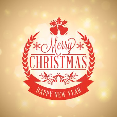 Merry Christmas Greeting Card. Vintage Typographic Red Badge on Light Background. Vector Illustration