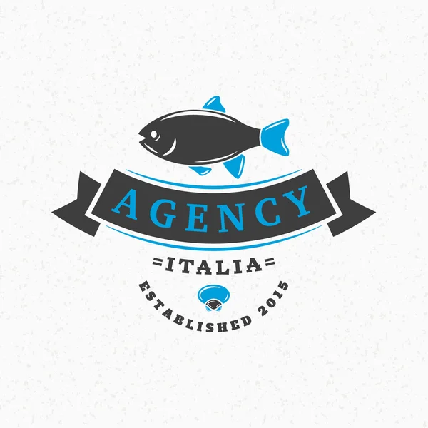 Fish. Vintage Retro Design Elements for Logotype, Insignia, Badge, Label. Business Sign Template. Textured Background — 图库矢量图片