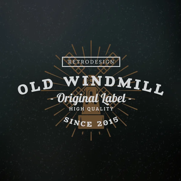 Windmill. Vintage Retro Design Elements for Logotype, Insignia, Badge, Label. Business Sign Template. Textured Background — Stok Vektör