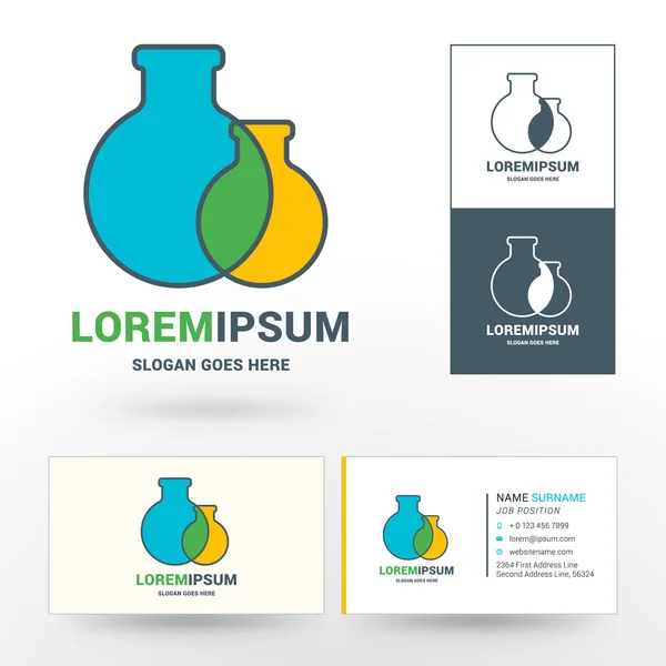 Vector Logo Template. Silhouettes of Yellow and Blue Flasks Intersect. logo for Pharmaceutical Companies or Laboratories — 스톡 벡터