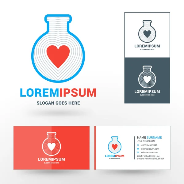 Vector Logo Template. Flask with Red Heart. logo for Pharmaceutical Companies or Laboratories — Stockový vektor