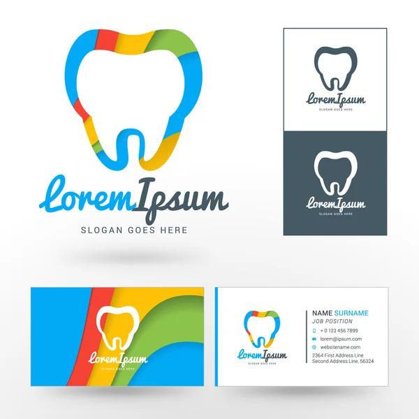 Vector Logo Template. Silhouettes of Tooth with Abstract Colorful  Waves. Logo for Dental Clinic — Stockový vektor