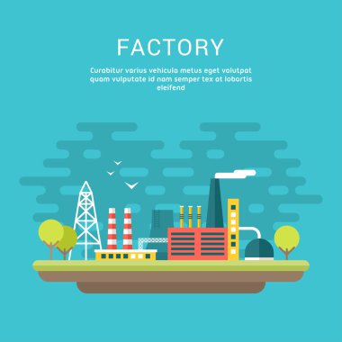 Endüstriyel Fabrika binaları. Düz stil vektör kavramsal çizimler Web afiş veya promosyon malzemeleri için