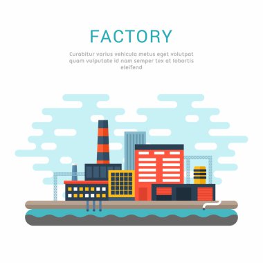 Endüstriyel Fabrika binaları. Düz stil vektör kavramsal çizimler Web afiş veya promosyon malzemeleri için