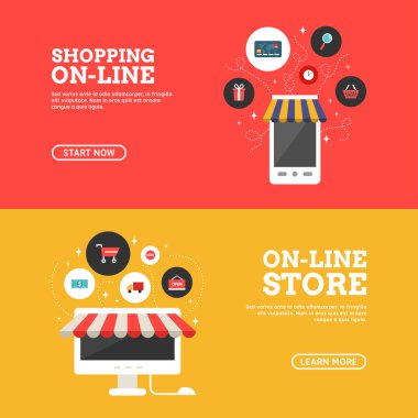 On-line alışveriş. Online mağaza. Düz tasarım kavramları kümesi Web afiş ve promosyon malzemeleri için