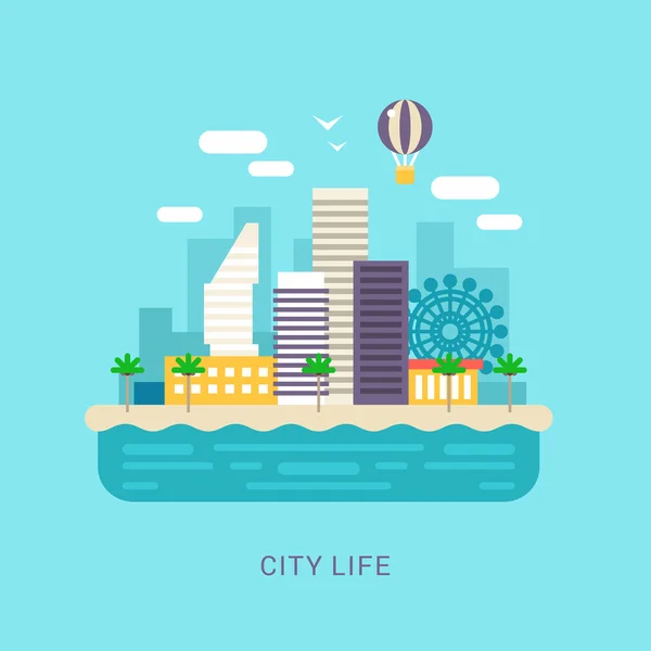 City Life. Flat Style Vector Conceptual Illustration for Web Banners or Promotional Materials — Stock Vector