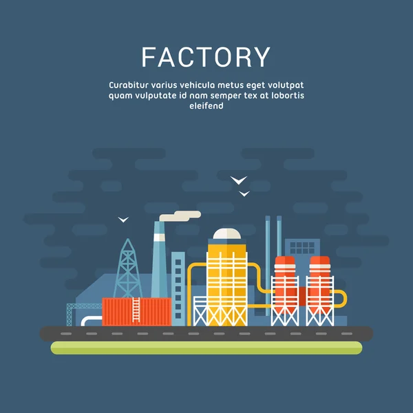 Endüstriyel Fabrika binaları. Düz stil vektör kavramsal çizimler Web afiş veya promosyon malzemeleri için — Stok Vektör