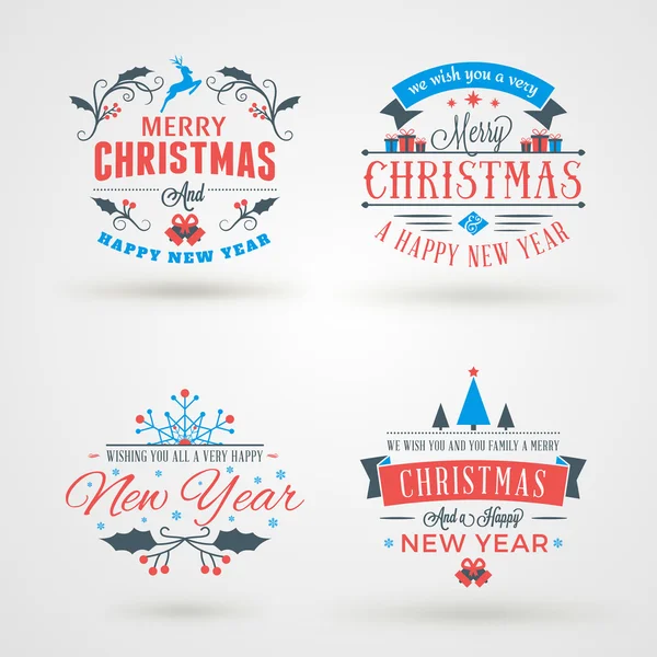 Set van prettige kerstdagen en gelukkig Nieuwjaar decoratieve Badges of Labels voor wenskaarten. Vectorillustratie — Stockvector