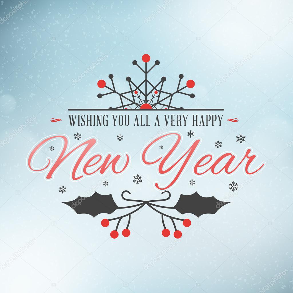 Christmas Postcard Decoration with Vintage Typographic Badge. Wishing you all a very happy New Year. Vector Illustration