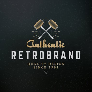 Crossed Sledgehammers. Vintage Retro Design Elements for Logotype, Insignia, Badge, Label. Business Sign Template. Textured Background