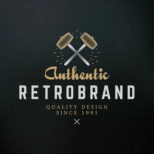 Crossed Sledgehammers. Vintage Retro Design Elements for Logotype, Insignia, Badge, Label. Business Sign Template. Textured Background — Stok Vektör