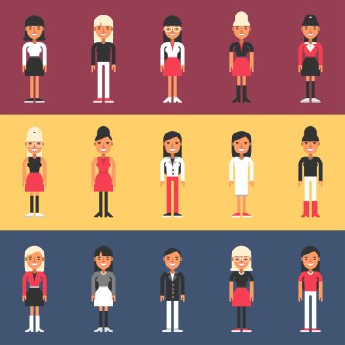 Set of Flat Design People Characters. Female Characters Set. Businesswomen