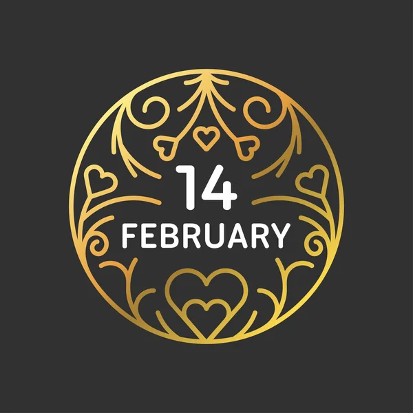 Golden Decorative Floral Frame on Black Background. Vector Design Element for Valentines Day Greeting Card — Stock Vector