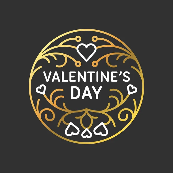 Golden Decorative Floral Frame on Black Background. Happy Valentines Day Celebration. Vector Design Element for Greeting Card — 图库矢量图片