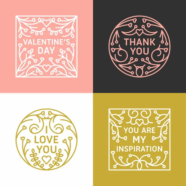 Set of Decorative Floral Frames with Greeting Text. Happy Valentines Day. Vector Design Elements for Greeting Card — Stok Vektör