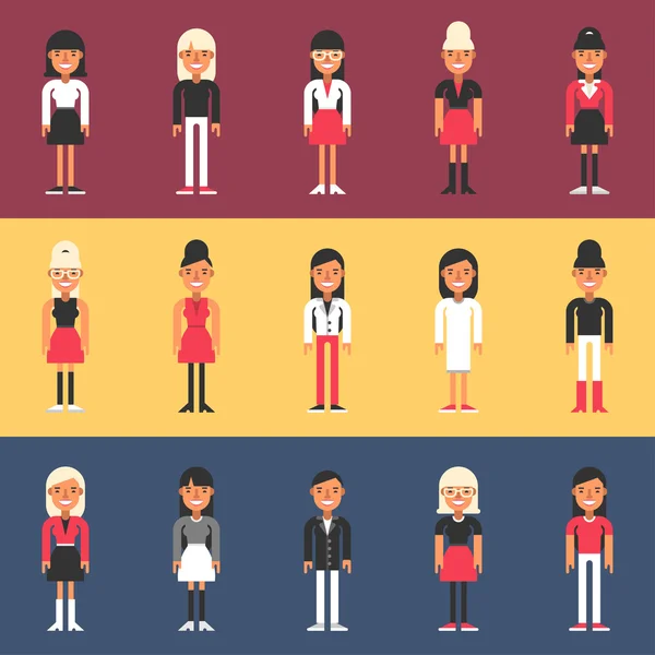 Conjunto de personajes de personas de diseño plano. Conjunto de personajes femeninos. Empresarias — Archivo Imágenes Vectoriales
