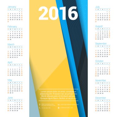 Vector Design Print Template with Abstract Background. Calendar for 2016 Year. Week Starts Sunday