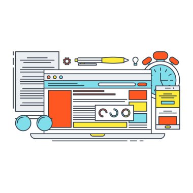 İnce çizgi düz tasarım kavramı illüstrasyon Online ofis uygulamaları için